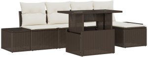 vidaXL Zestaw Sof Ogrodowych Zestaw 6 Brązowy Rattan Zestaw 6 Częściowy 2