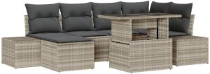 vidaXL Zestaw Sofa Ogrodowa Zestaw 7 Brązowy, Szary Rattan, Poliester 2