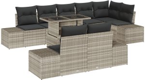 vidaXL Zestaw sofy ogrodowej Zestaw 9-częściowy Beżowy, Czarny 2