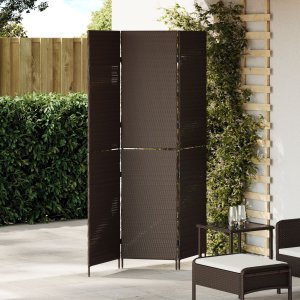 vidaXL Przesłona Pokoju 3 Panele Składana Brązowa 146x180 cm z Polirattanu 1