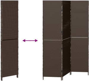 vidaXL Przesłona Pokoju 3 Panele Składana Brązowa 146x180 cm z Polirattanu 8