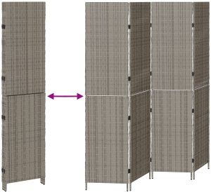 vidaXL Przegroda Pokojowa 4 Panele Składana Szara 195x180 cm Polirattan 10