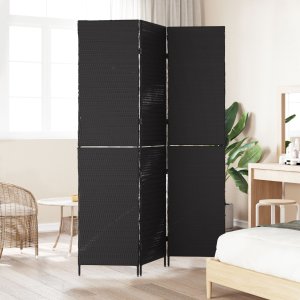 vidaXL Przesłona Pokojowa 3 Panele Składana Czarna 146x180 cm Poli Rattan 3