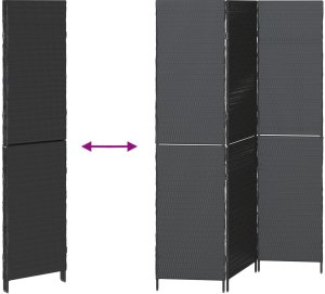 vidaXL Przesłona Pokojowa 3 Panele Składana Czarna 146x180 cm Poli Rattan 9