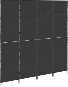 vidaXL Dzielnik pokoju 4 panele składany czarny 195x180 cm z polirattanu 4
