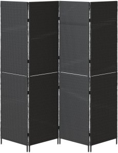 vidaXL Dzielnik pokoju 4 panele składany czarny 195x180 cm z polirattanu 5