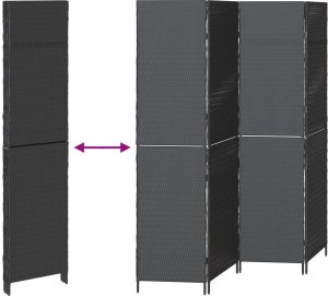 vidaXL Dzielnik pokoju 4 panele składany czarny 195x180 cm z polirattanu 9