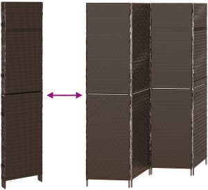 vidaXL VidaXL Przegroda Pokojowa 4 Panele Składana Brązowa 195x180 cm z Polirattanu 9