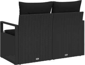 vidaXL 2-osobowa sofa ogrodowa z poduszkami czarna z polirattanu 4