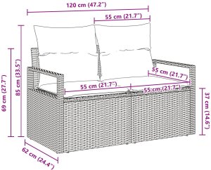 vidaXL 2-osobowa sofa ogrodowa z poduszkami czarna z polirattanu 7