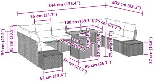 Zestaw Sof Ogrodowych Zestaw 11 Czarny Rattan 11
