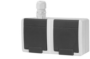 AQUANT 2K gniazdo natynkowe podwójne z uziemieniem 2x2P+Z IP65 szary 5042-65 1