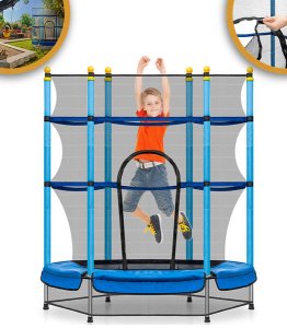 TRAMPOLINA OGRODOWA DUŻA STABILNA DLA DZIECI DO DOMU Z SIATKĄ 138 x 160 CM 1