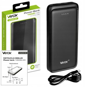 Power bank 10000 mAh wejście USB-C wyjście 2xUSB-A + USB-C 5V 2.1A czarny VA0340 Vayox 16