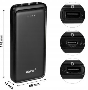 Power bank 10000 mAh wejście USB-C wyjście 2xUSB-A + USB-C 5V 2.1A czarny VA0340 Vayox 5