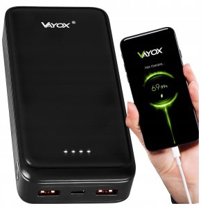 Power bank 20000 mAh wejście USB-C wyjście 2xUSB-A + USB-C 5V 3A czarny VA0341 Vayox 1