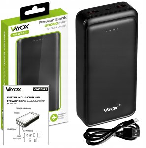 Power bank 20000 mAh wejście USB-C wyjście 2xUSB-A + USB-C 5V 3A czarny VA0341 Vayox 14