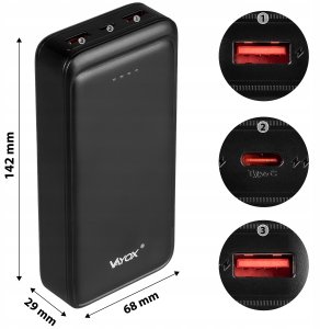 Power bank 20000 mAh wejście USB-C wyjście 2xUSB-A + USB-C 5V 3A czarny VA0341 Vayox 5