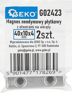 Geko Magnes neodymowy płytkowy z otworami na wkręty 40x10x5mm 2szt(2) 5