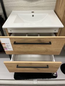 Szafka z umywalką łazienkowa podwieszana 50cm dąb craft z baterią i syfonem Pinia 6