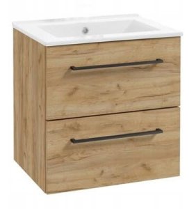 Szafka z umywalką łazienkowa wisząca dąb craft 60cm z baterią i syfonem Pinia 4