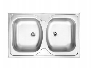 Zlewozmywak dwukomorowy stalowy 80x50 + otwór na baterię + syfon + bateria 4