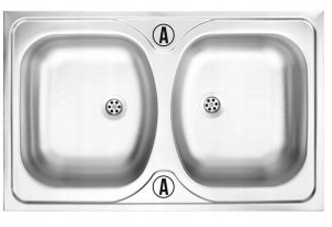 Zlewozmywak dwukomorowy stalowy 80x50 + otwór na baterię + syfon + bateria 5