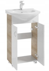 Deftrans Szafka łazienkowa z umywalką stojąca dąb 50x86 Tim z baterią chrom wydłużoną 2