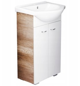 Deftrans Szafka łazienkowa z umywalką stojąca dąb 50x86 Tim z baterią chrom wydłużoną 5