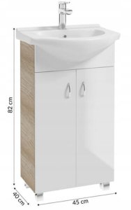 Deftrans Szafka łazienkowa z umywalką stojąca dąb 50x86 Tim z baterią chrom wydłużoną 10