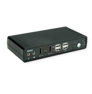 ROLINE Dwugłowicowy przełącznik KVM HDMI 4K@60Hz, 2 komputery, DP/HDMI, audio, z 2-portowym koncentratorem USB 2.0 1