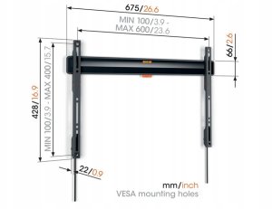 Vogels TVM 3603 Fixed TV Wall Mount  40-100"  maksimalais svars 75 kg  melna - Sienas stiprinajums televizoriem 3