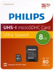 Philips MicroSDHC 8GB class 10/UHS 1 + Adapter 2
