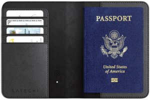 SATECHI Vegan-Leather Passport Cover w/ Find My (Black) 1