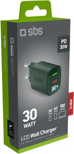 SBS LCD Wall Charger  USB-A  USB-C  LCD  30 W  zala - Ladetajs 4