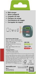 SBS LCD Wall Charger  USB-A  USB-C  LCD  30 W  gaisi zila - Ladetajs 2