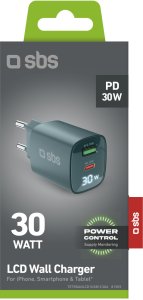 SBS LCD Wall Charger  USB-A  USB-C  LCD  30 W  gaisi zila - Ladetajs 3