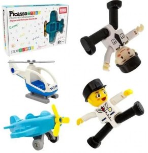 PICASSO TILES Klocki magnetyczne 2 figurki ludziki samolot helikopter 13