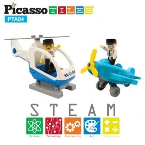 PICASSO TILES Klocki magnetyczne 2 figurki ludziki samolot helikopter 16