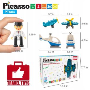 PICASSO TILES Klocki magnetyczne 2 figurki ludziki samolot helikopter 3
