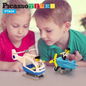 PICASSO TILES Klocki magnetyczne 2 figurki ludziki samolot helikopter 5