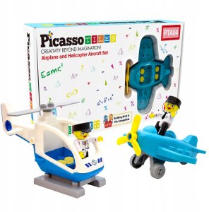 PICASSO TILES Klocki magnetyczne 2 figurki ludziki samolot helikopter 7