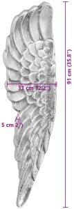 vidaXL Rzeźba skrzydeł anioła Srebrna Polystone 31 x 5 x 91 cm 9