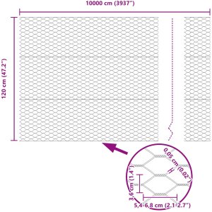 vidaXL Płot heksagonalny Stal galwanizowana 10000 x 0.05 x 120 cm Trwały 8