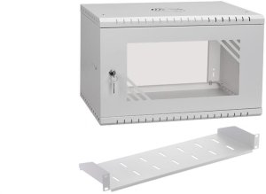 Szafa wisząca RACK 19 6U 350mm szara z półką przeszklona PRO LIGHT 1