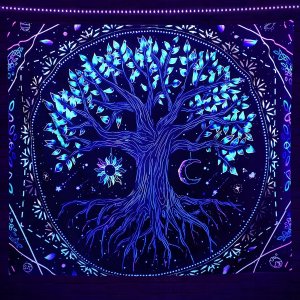 ITIMPORT Dekoracja ŚCIENNA UV OBRAZ Fluorescencyjny GOBELIN ODBLASK 150cm XXL Drzewo 2