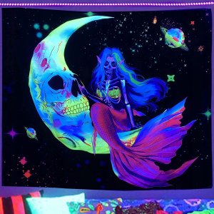 ITIMPORT Dekoracja ŚCIENNA UV OBRAZ Fluorescencyjny GOBELIN ODBLASK 150cm XL Księżyc 2