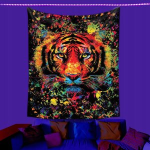ITIMPORT Dekoracja ŚCIENNA UV OBRAZ Fluorescencyjny GOBELIN ODBLASK 150cm XXL Tygrys 2