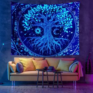 ITIMPORT Dekoracja ŚCIENNA UV OBRAZ Fluorescencyjny GOBELIN ODBLASK 150cm XL Planeta 8