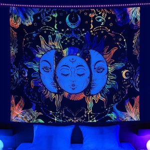 ITIMPORT Dekoracja ŚCIENNA UV OBRAZ Fluorescencyjny GOBELIN ODBLASK 150x150cm Słońca 2